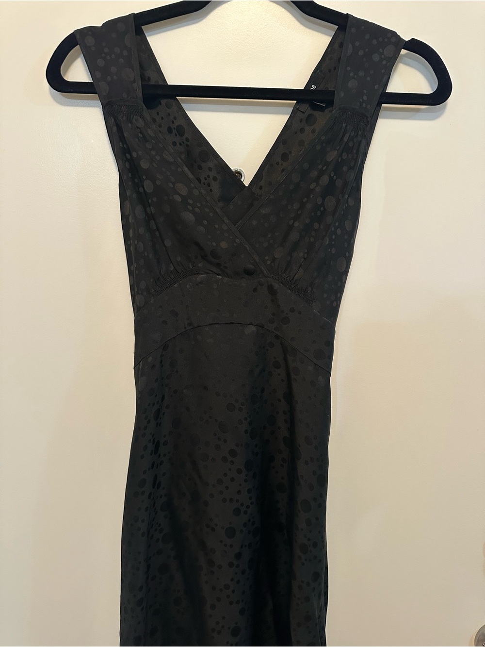 JACOB, Vintage Chic Black V-Neck, Midi Dress, Polka-Dot, Size 4